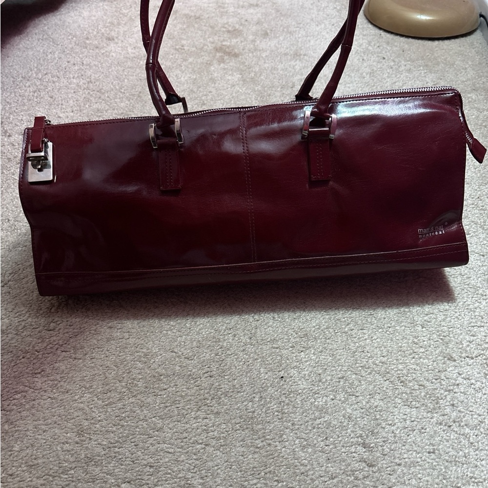 Matt & Nat Burgundy vegan leather handbag with a zip pocket and pockets inside